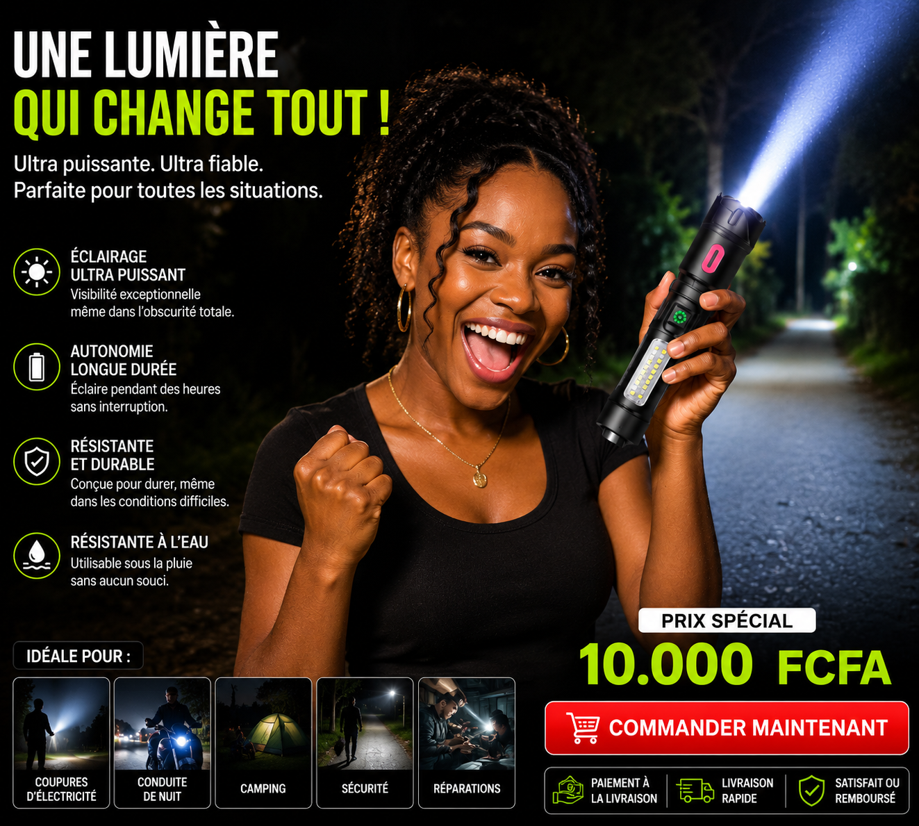 Lampe Torche Électrique Ultra Puissante — Éclairage Longue Distance