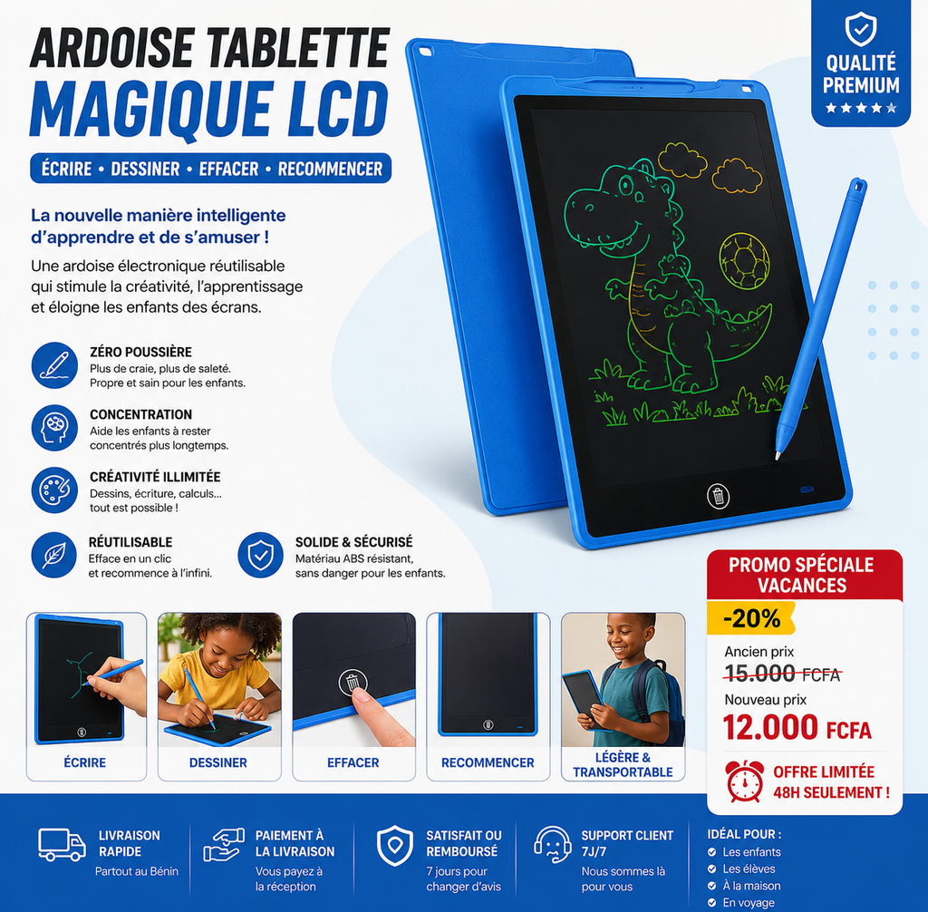 Ardoise Tablette Magique LCD — 🎓 Promo Spéciale Vacances