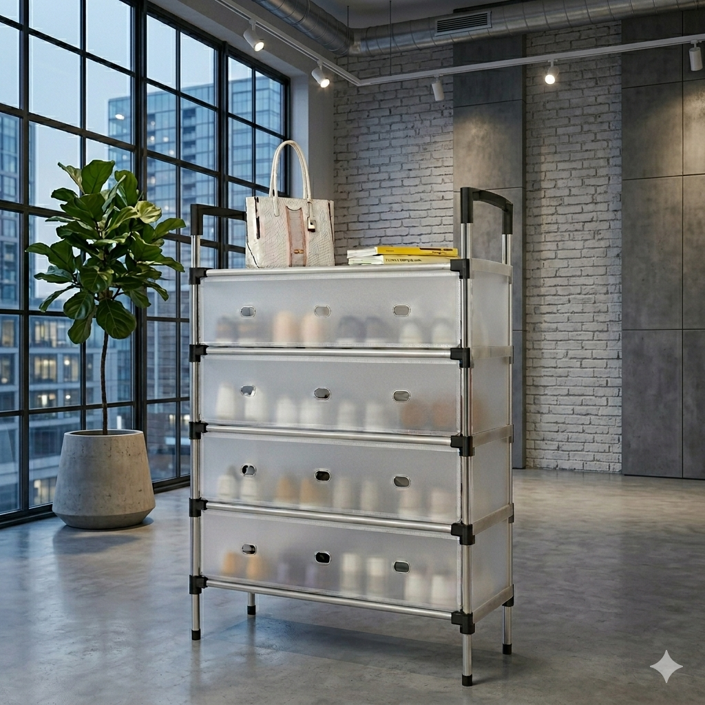 Rangeur de Chaussures Anti-Poussière 4 Tiroirs – Organisez Votre Maison en 5 Minutes