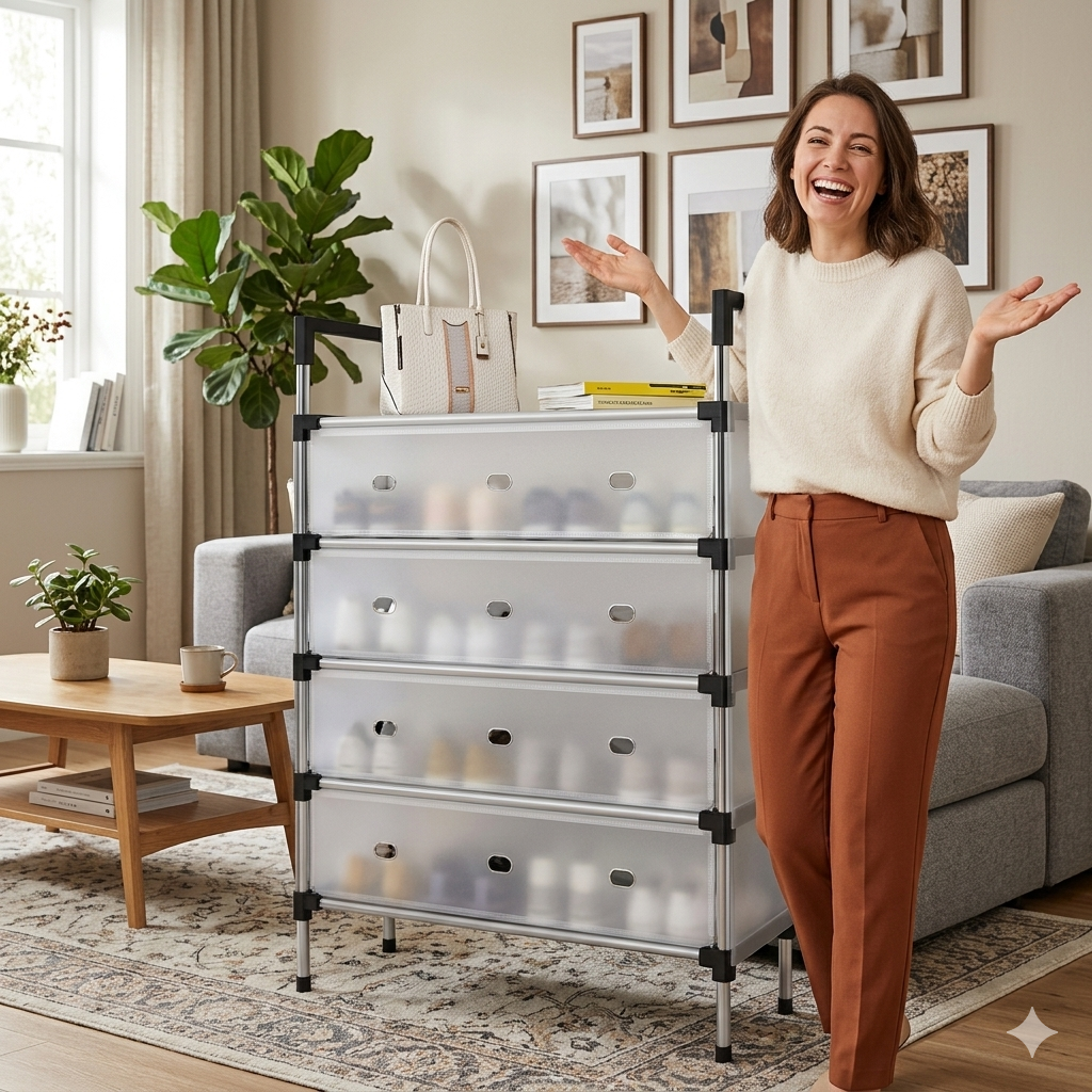 Rangeur de Chaussures Anti-Poussière 4 Tiroirs – Organisez Votre Maison en 5 Minutes