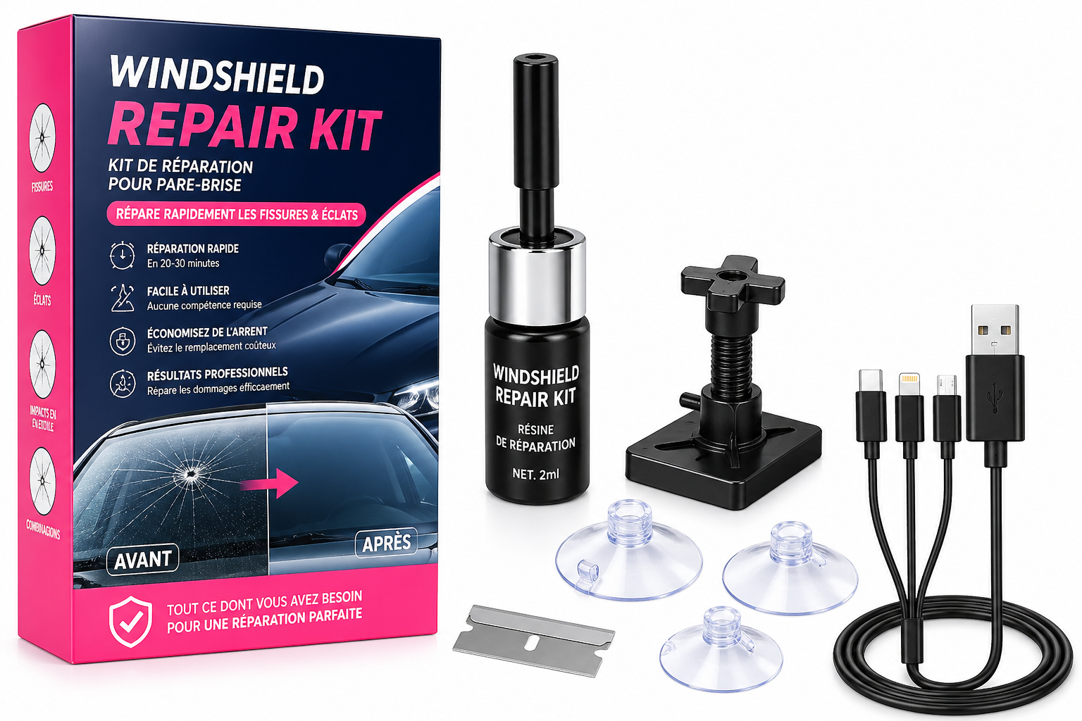 🔧 Kit Réparation Anti-Fissures Pare-Brise — Réparez en 10 Minutes, Économisez 150 000 FCFA